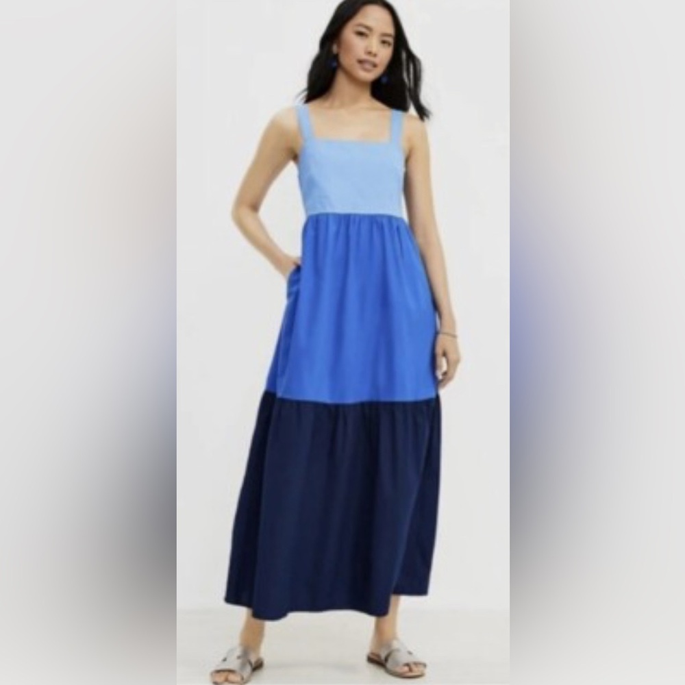 LOFT tiered maxi color block dress pockets